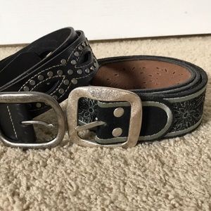 2 genuine leather belts w silver buckles